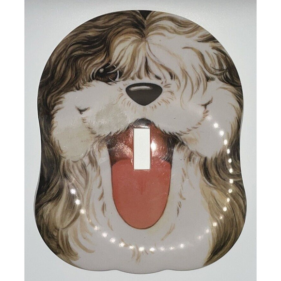 Light Switch Cover White and Grey dog Avon Playful Pups 1981 original box - Picture 1 of 11